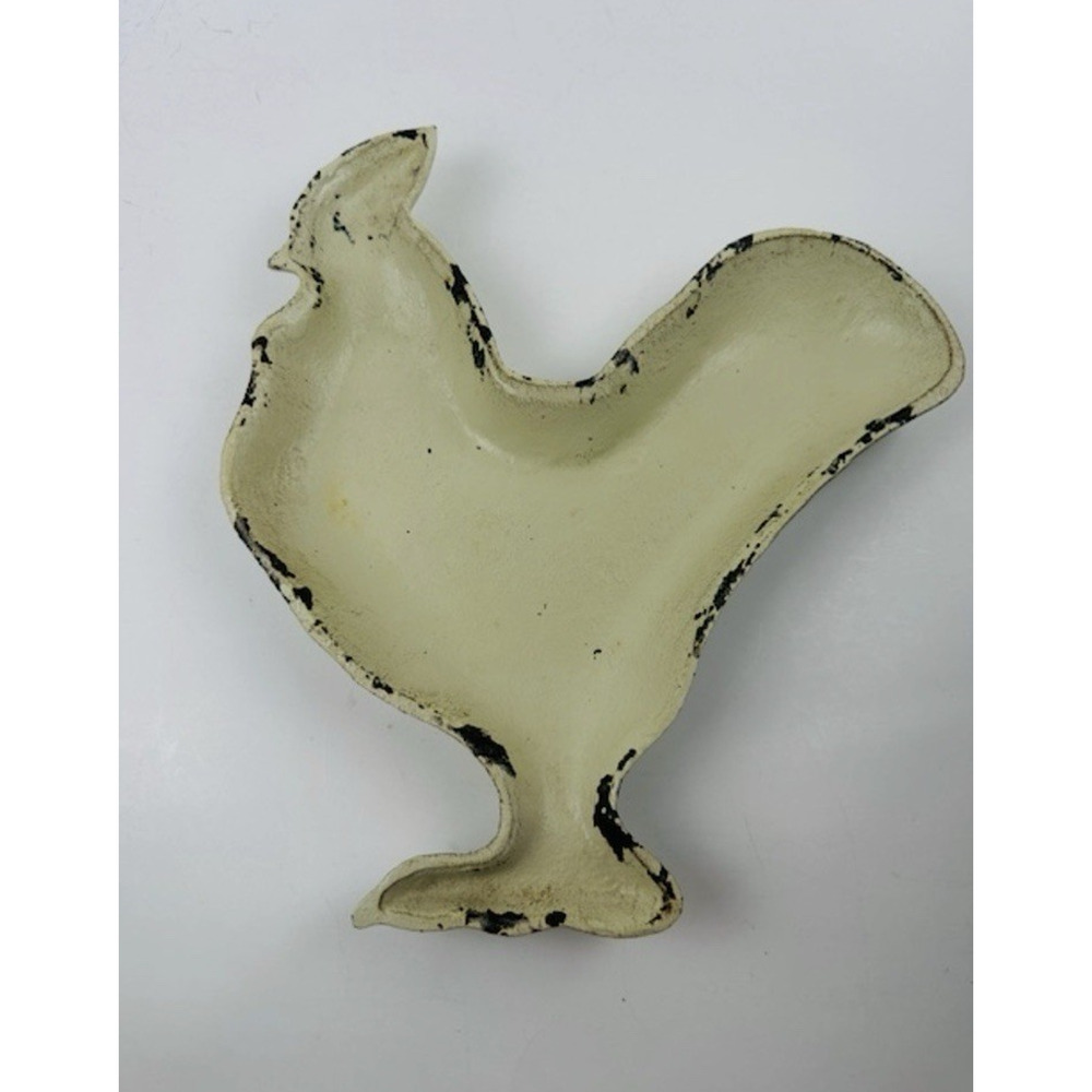 Cast Iron Rooster/Chicken Shaped Bowl/dish cream color Farmhouse Country Vintage